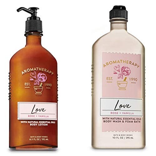 BATH AND BODY WORKS Aromatherapy LOVE - ROSE & VANILLA Duo Body Lotion and Bo...