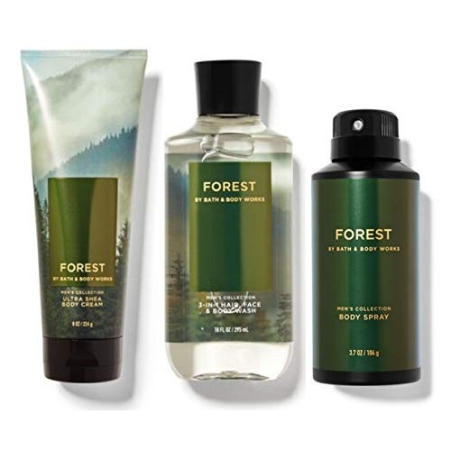 BATH AND BODY WORKS GIFT SET FOREST FOR MEN - Body Spray - Body Wash & Body C...