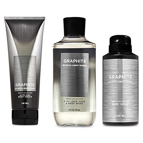 BATH AND BODY WORKS, GIFT SET GRAPHITE FOR MEN ~ BODY WASH ~ BODY CREAM AND D...