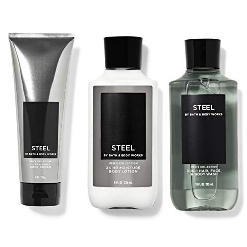 BATH AND BODY WORKS GIFT SET STEEL FOR MEN - Body Lotion - Body Wash & Body C...