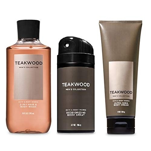 BATH AND BODY WORKS, GIFT SET TEAKWOOD FOR MEN ~ BODY WASH ~ BODY CREAM AND D...