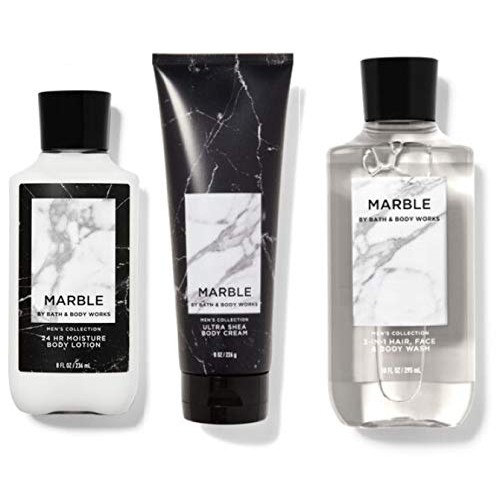 BATH AND BODY WORKS MARBLE FOR MEN TRIO GIFT SET - Body Lotion - 3 IN 1 Hair,...