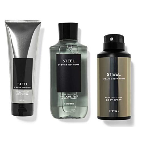 BATH AND BODY WORKS STEEL FOR MEN TRIO GIFT SET - Deodorizing Body Spray - Bo...