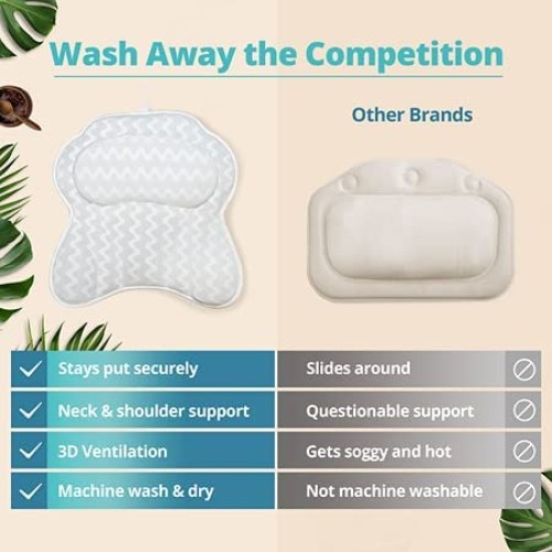 Bath Haven Bath Pillow Bathtub Pillow Back Neck Support Pillow, Spa Cushion f...