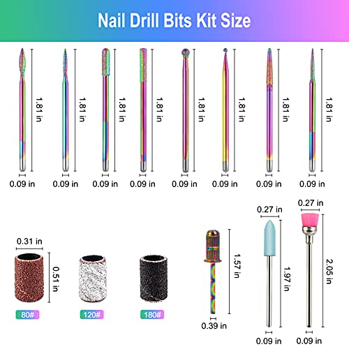 BBKON 10Pcs Nail Drill Bits with 30pcs Sanding Bands and Replacement Mandrel,...