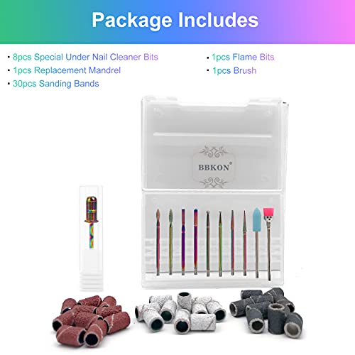 BBKON 10Pcs Nail Drill Bits with 30pcs Sanding Bands and Replacement Mandrel,...