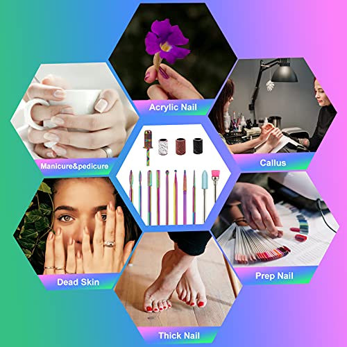 BBKON 10Pcs Nail Drill Bits with 30pcs Sanding Bands and Replacement Mandrel,...