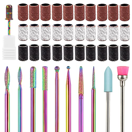 BBKON 10Pcs Nail Drill Bits with 30pcs Sanding Bands and Replacement Mandrel,...