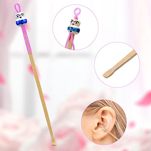  100 Pieces Bamboo Ear Cleaner Ear Pick Mix Cute Doll Bamboo Wax Remover Clea...