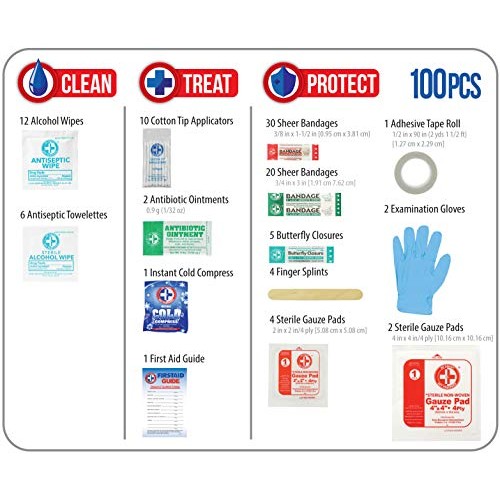 Be Smart Get Prepared 100 Piece First Aid Kit: Clean, Treat, Protect Minor Cu...