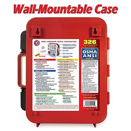 First Aid Kit Hard Red Case 326 Pieces Exceeds OSHA and ANSI Guidelines 100 P...