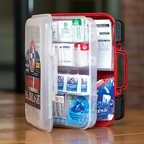 First Aid Kit Hard Red Case 326 Pieces Exceeds OSHA and ANSI Guidelines 100 P...