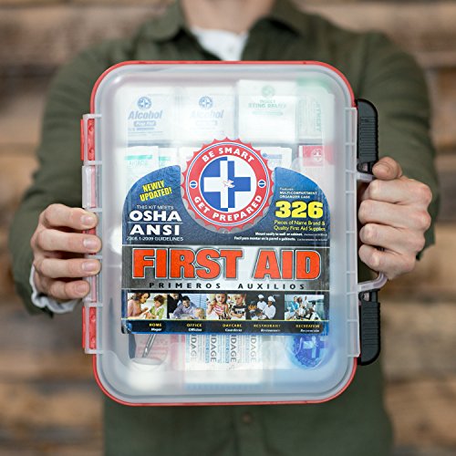 First Aid Kit Hard Red Case 326 Pieces Exceeds OSHA and ANSI Guidelines 100 P...