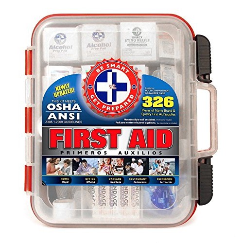 First Aid Kit Hard Red Case 326 Pieces Exceeds OSHA and ANSI Guidelines 100 P...