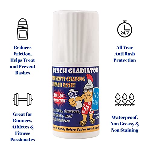 Beach Gladiator Anti Rash & Chafing Roll-On for Chub Rub, Sports Rash & Frict...