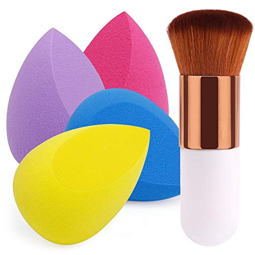 BEAKEY 4+1Pcs Makeup Sponges with Powder Brush, Foundation Blending Sponge fo...