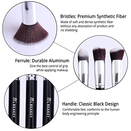 BEAKEY Makeup Brush Set Premium Synthetic Foundation Face Powder Blush Eyesha...
