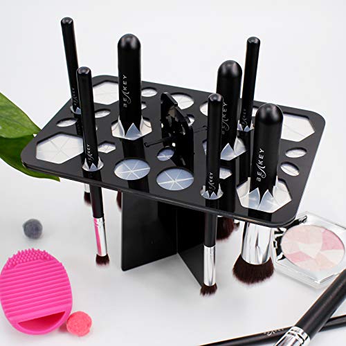 Makeup Brush Drying Rack, BEAKEY Collapsible Makeup Brush Holder, 28 Holes Ma...