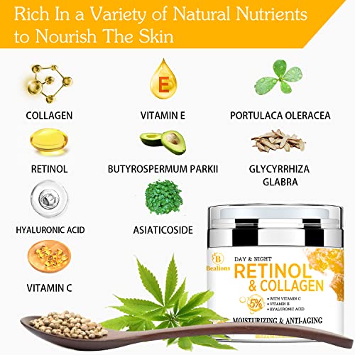 Retinol Collagen Cream with Hyaluronic Acid for Face Moisturizing and Anti Ag...