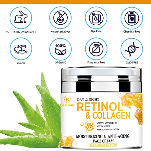 Retinol Collagen Cream with Hyaluronic Acid for Face Moisturizing and Anti Ag...