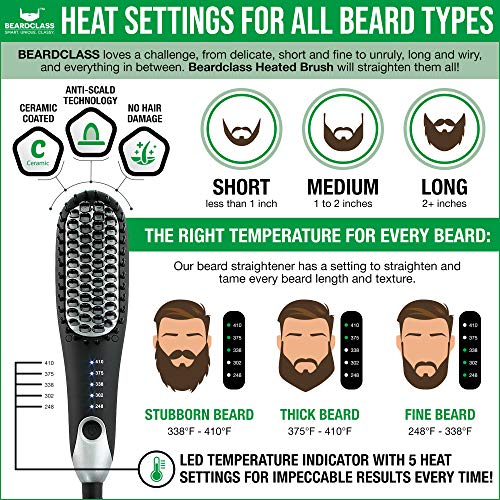 BEARDCLASS Premium Beard Straightener Comb - USA Designed for Beards! Fast He...