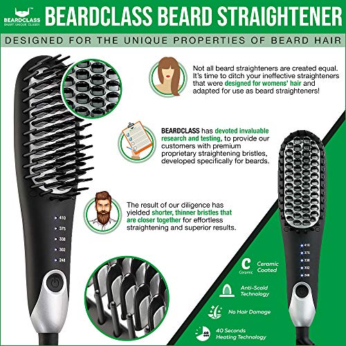 BEARDCLASS Premium Beard Straightener Comb - USA Designed for Beards! Fast He...
