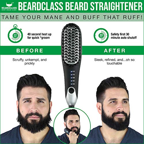 BEARDCLASS Premium Beard Straightener Comb - USA Designed for Beards! Fast He...
