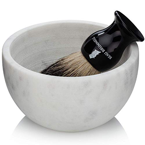 Solid Marble Shaving Soap Bowl by Beau Brummell | Handcrafted White Marble La...