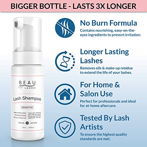 Eyelash Extension Foam Cleanser Shampoo & Brush (150ml) - Sensitive Paraben &...