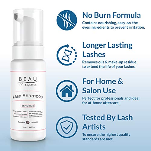 Eyelash Extension Foam Cleanser Shampoo & Brush (50ml) - Sensitive Paraben & ...