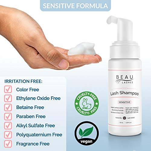 Eyelash Extension Foam Cleanser Shampoo & Brush (50ml) - Sensitive Paraben & ...