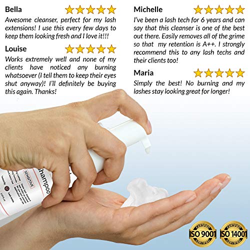 Eyelash Extension Foam Cleanser Shampoo & Brush (50ml) - Sensitive Paraben & ...