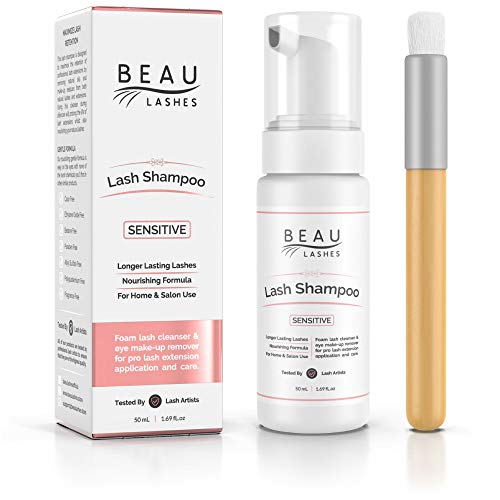 Eyelash Extension Foam Cleanser Shampoo & Brush (50ml) - Sensitive Paraben & ...