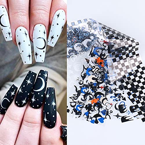 BEAULA 10 Rolls Nail Foils Arts Chessboard Smiley Faces Flame Moon Star Abstr...