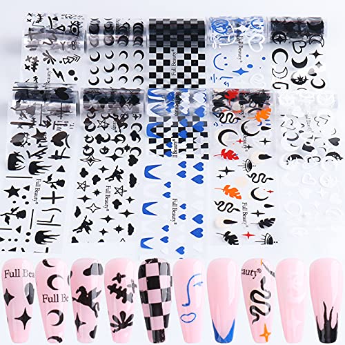 BEAULA 10 Rolls Nail Foils Arts Chessboard Smiley Faces Flame Moon Star Abstr...