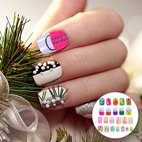 Beaupretty 4 Packs/ 96pcs Kids Girls False Nails Press on Nail Full Cover Fal...