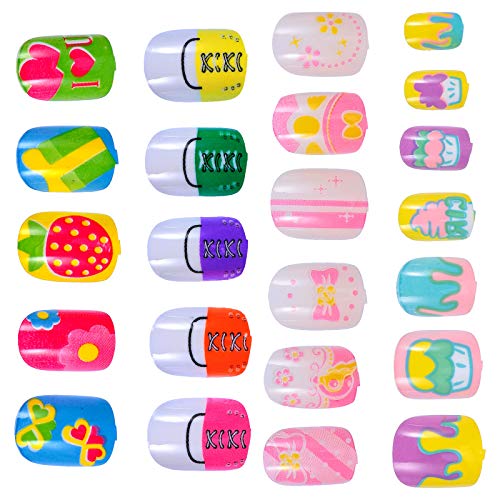 Beaupretty 4 Packs/ 96pcs Kids Girls False Nails Press on Nail Full Cover Fal...