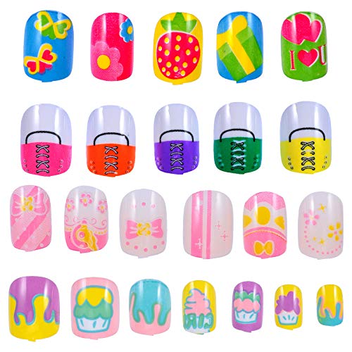 Beaupretty 4 Packs/ 96pcs Kids Girls False Nails Press on Nail Full Cover Fal...