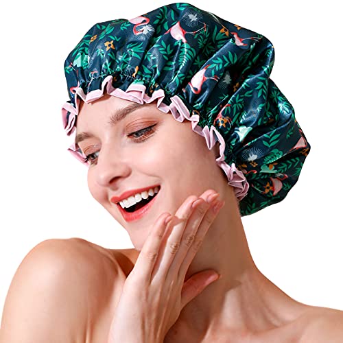 Shower Cap, BEAUTAIL Reusable Bath Shower Caps for Women Long Hair, Double La...