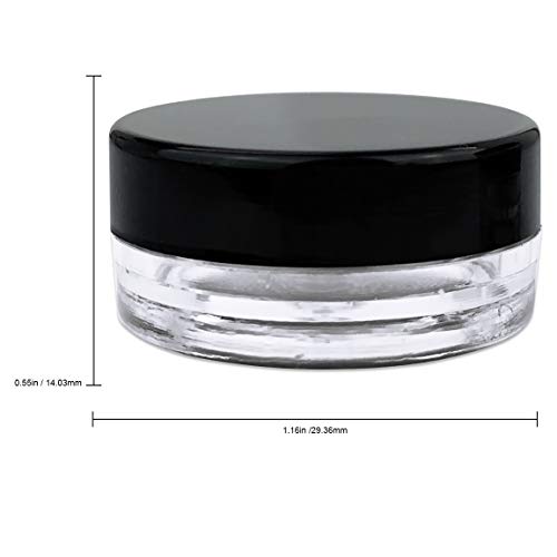 (100 Pieces Jars + Lid) Beauticom 3G/3ML Round Clear Jars with BLACK Screw Ca...