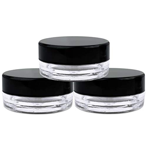 (100 Pieces Jars + Lid) Beauticom 3G/3ML Round Clear Jars with BLACK Screw Ca...
