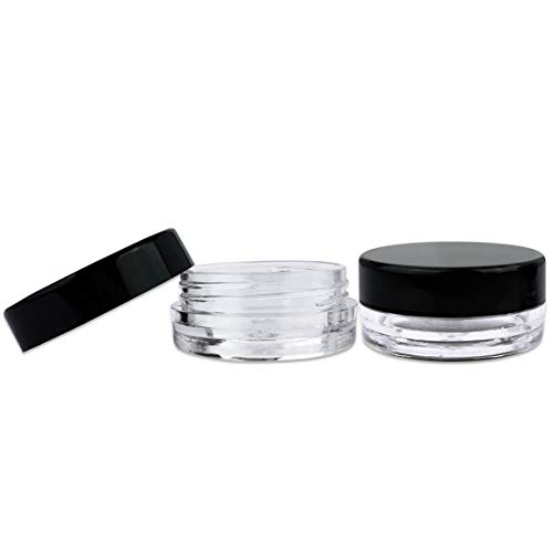 (100 Pieces Jars + Lid) Beauticom 3G/3ML Round Clear Jars with BLACK Screw Ca...