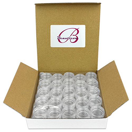 50 Jars Beauticom 3 Grams / 3 ml small Plastic Jar - Premium Quality Round Cl...