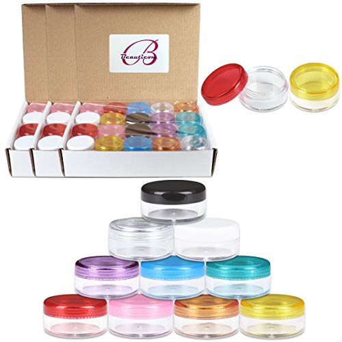 Beauticom 120 Pieces 5G/5ML Empty Clear Container Jars with MultiColor Lids f...