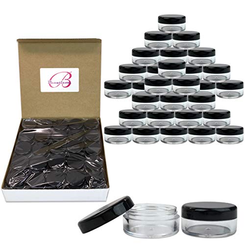 Beauticom 5G/5ML Round Clear Jars with Black Lids for Small Jewelry, Holding/...