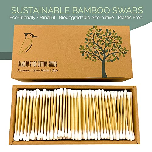 Beautiful Mind Natural Bamboo Cotton Swabs – Pack of 500 Two Tip Buds – Doubl...