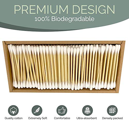 Beautiful Mind Natural Bamboo Cotton Swabs – Pack of 500 Two Tip Buds – Doubl...