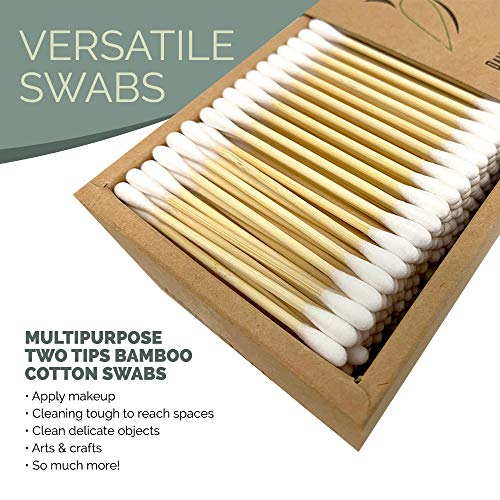 Beautiful Mind Natural Bamboo Cotton Swabs – Pack of 500 Two Tip Buds – Doubl...