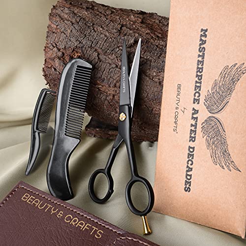 Beauty & Crafts- 5'' German Beard Mustache Scissor- 2 Mustache Combs For Faci...