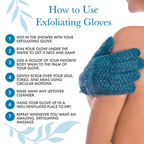 Exfoliating Bath Gloves for Shower - (2 Pairs, 4 Gloves) Medium Exfoliation, ...
